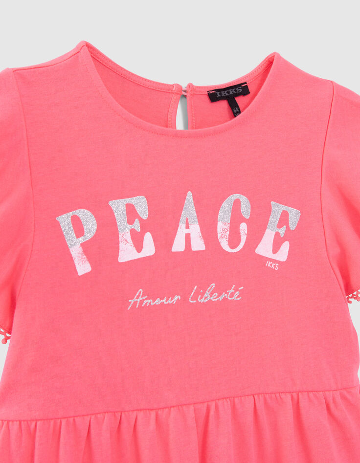 Neonrosa Mädchenkleid mit zweifarbigem Schriftzug-2