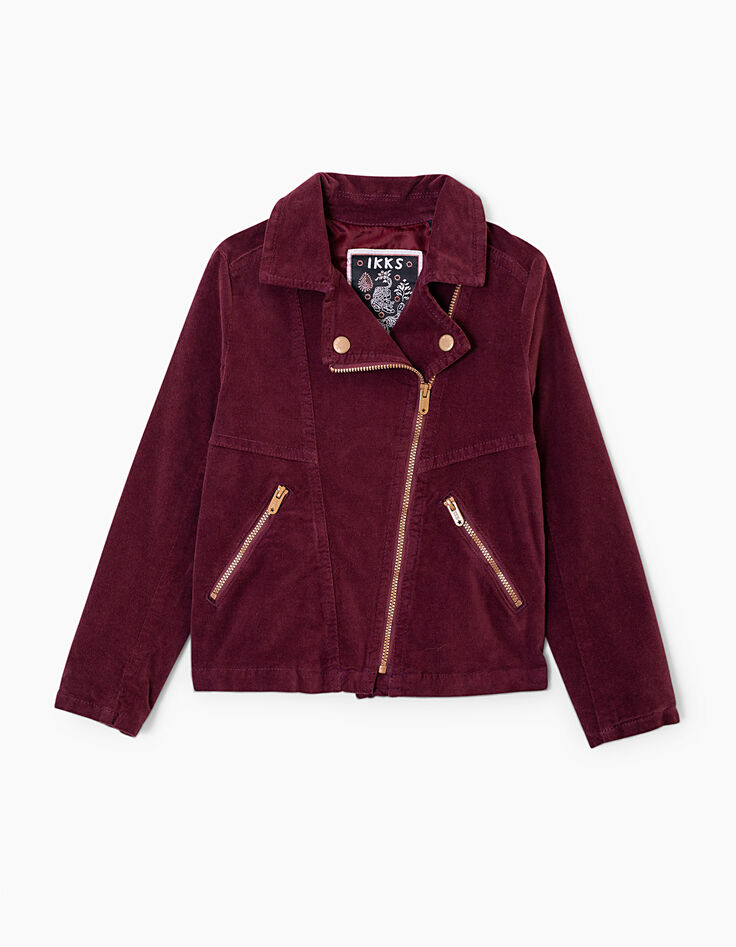 Veste prune en velours lisse esprit motard fille-3