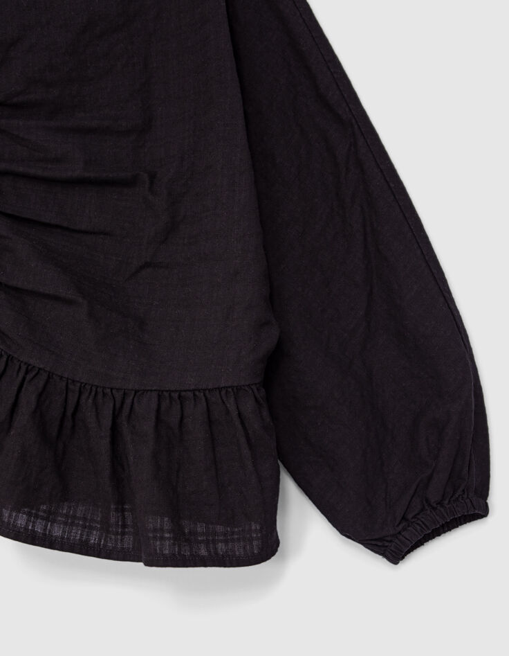 Girls’ black buttoned wide blouse with peplum-4