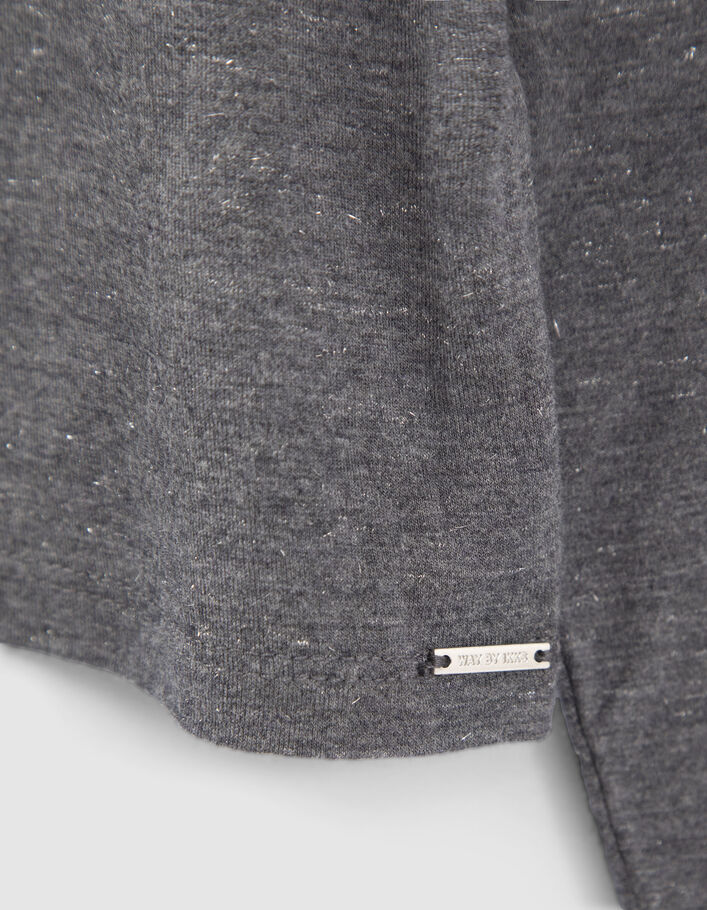 Grijs kort T-shirt lurex studs en rivetten aan mouwen meisjes-7