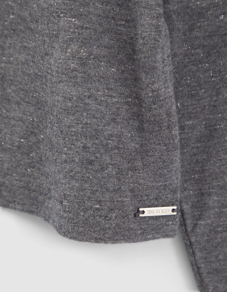 Girls&rsquo; grey lurex T-shirt with metal decor on sleeves-6