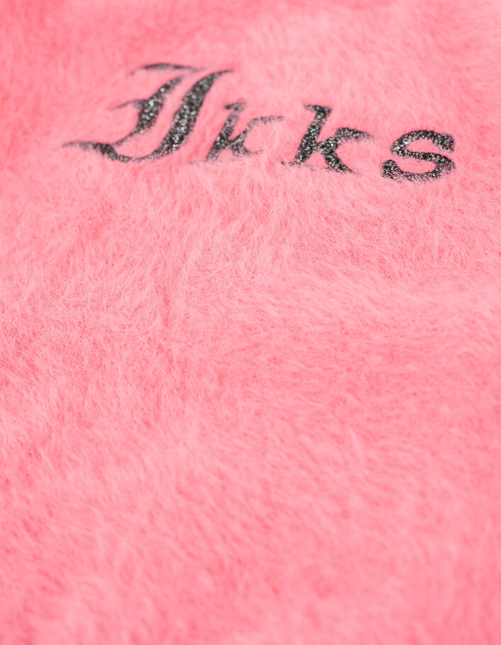 Girls’ bright pink knit sweater, epaulets and embroidery - IKKS