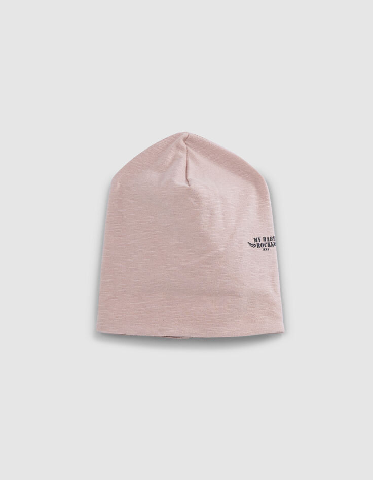 Bonnet réversible rose et imprimé rock coton bio bébé-4
