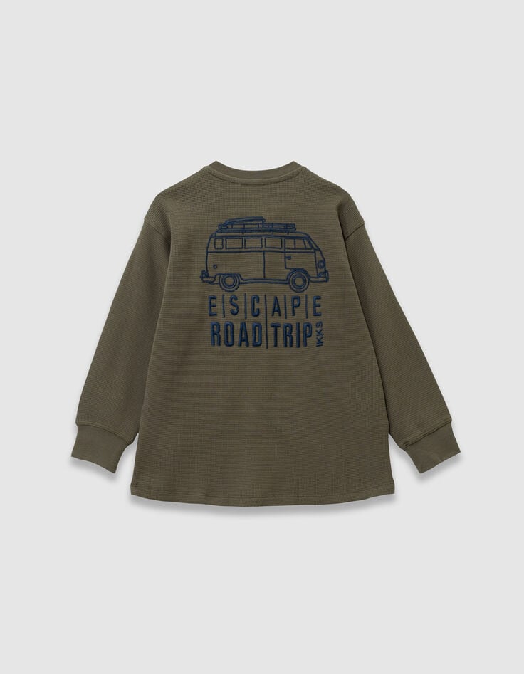 Boys’ khaki waffle T-shirt with embroidery front and back-5 Boys’ khaki waffle T-shirt with embroidery front and back-5