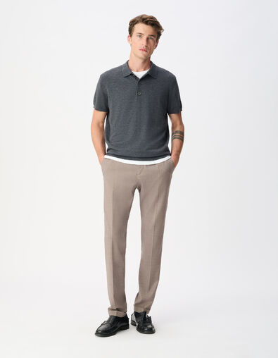 Polo manches courtes gris tricot 100% laine Homme - IKKS