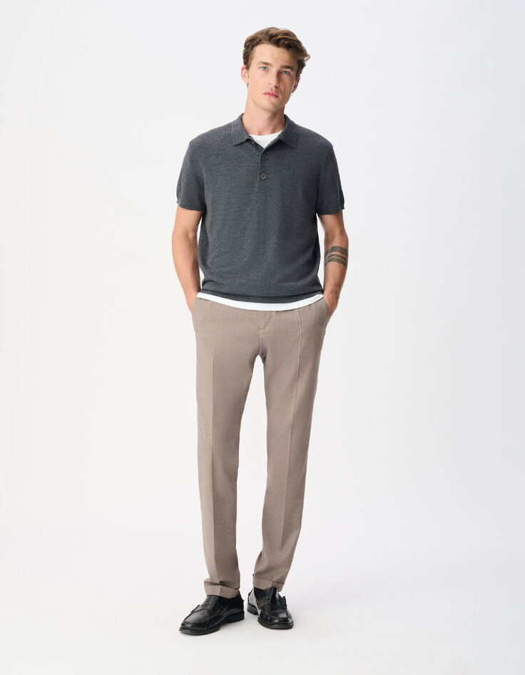 Polo manches courtes gris tricot 100% laine Homme-1