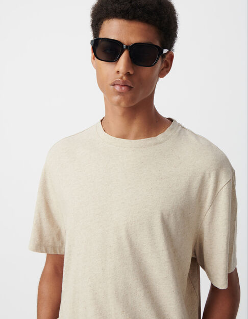 Men’s beige marl cotton and linen T-shirt - IKKS