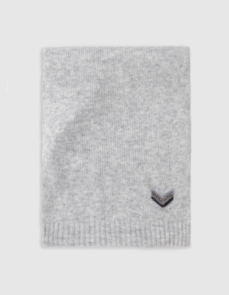 Bufanda de punto gris bordada con galones para mujer-2
