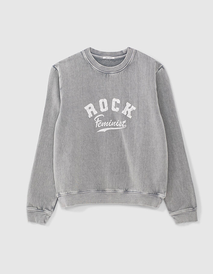 Grijze sweater katoen acid wash detail rock feminist dames-1