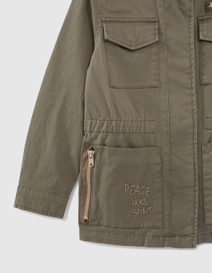 Khaki Mädchensafarijacke mit Maxi-Stickerei hinten - IKKS