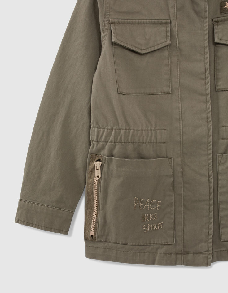 Girls' khaki safari jacket with XL embroidered back-5