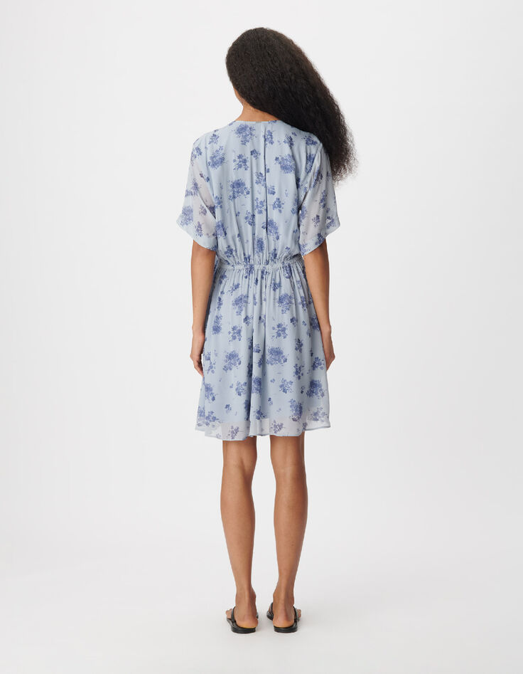Blue floral-print flowing dress with side tie Women's-2