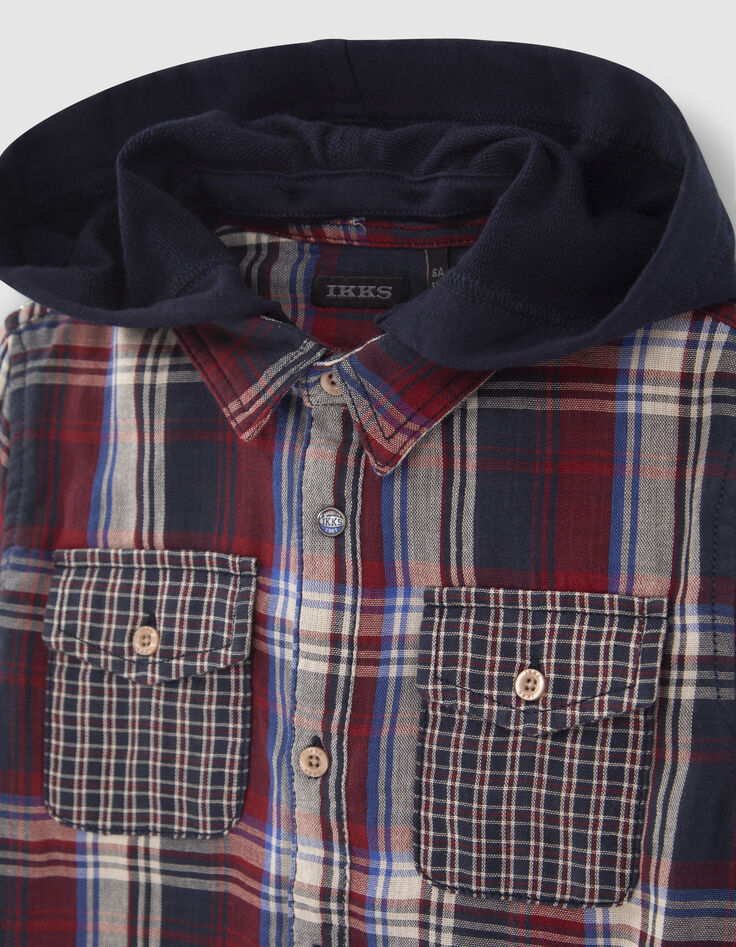 Camisa roja mix cuadros capucha extraíble niño-2