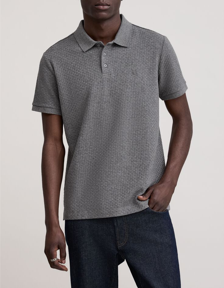 Polo de hombre de punto grafito con efecto tejido-1