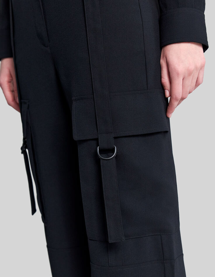 Brede zwarte broek gerecycleerd met battle-model Dames-4