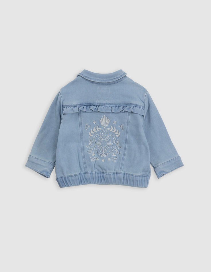 Blaue Jeansjacke, Rüschen, Stickerei, Babymädchen-2
