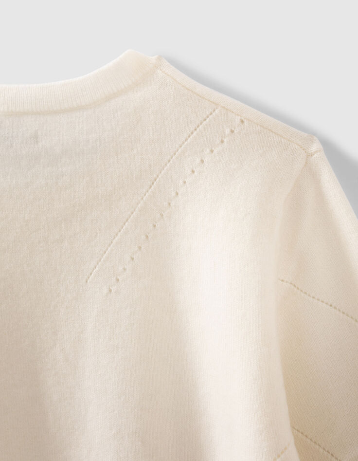 Cremeweißer Mädchenpullover im Ajours-Strick-5