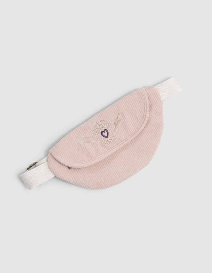 Sac banane rose velours c&ocirc;tel&eacute; brod&eacute; recycl&eacute; fille-3