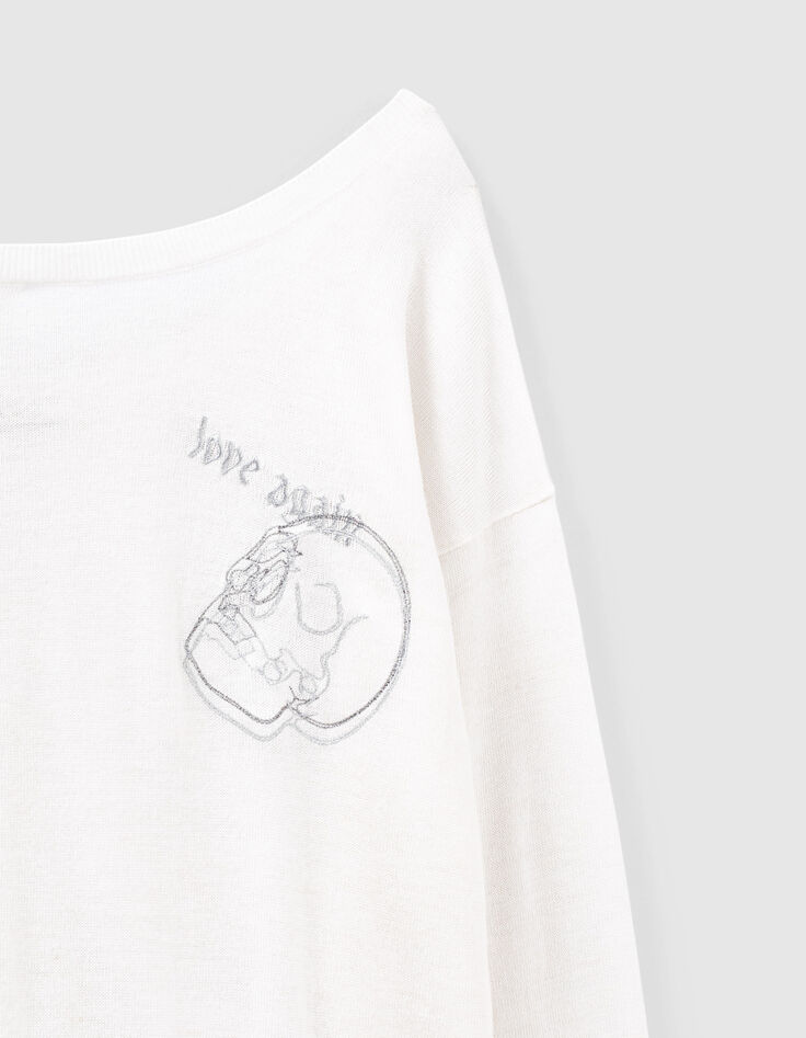 Witte trui vleermuismouwen doodshoofd dames-2