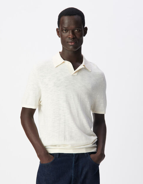 Men&rsquo;s chalk slub knit polo shirt - IKKS