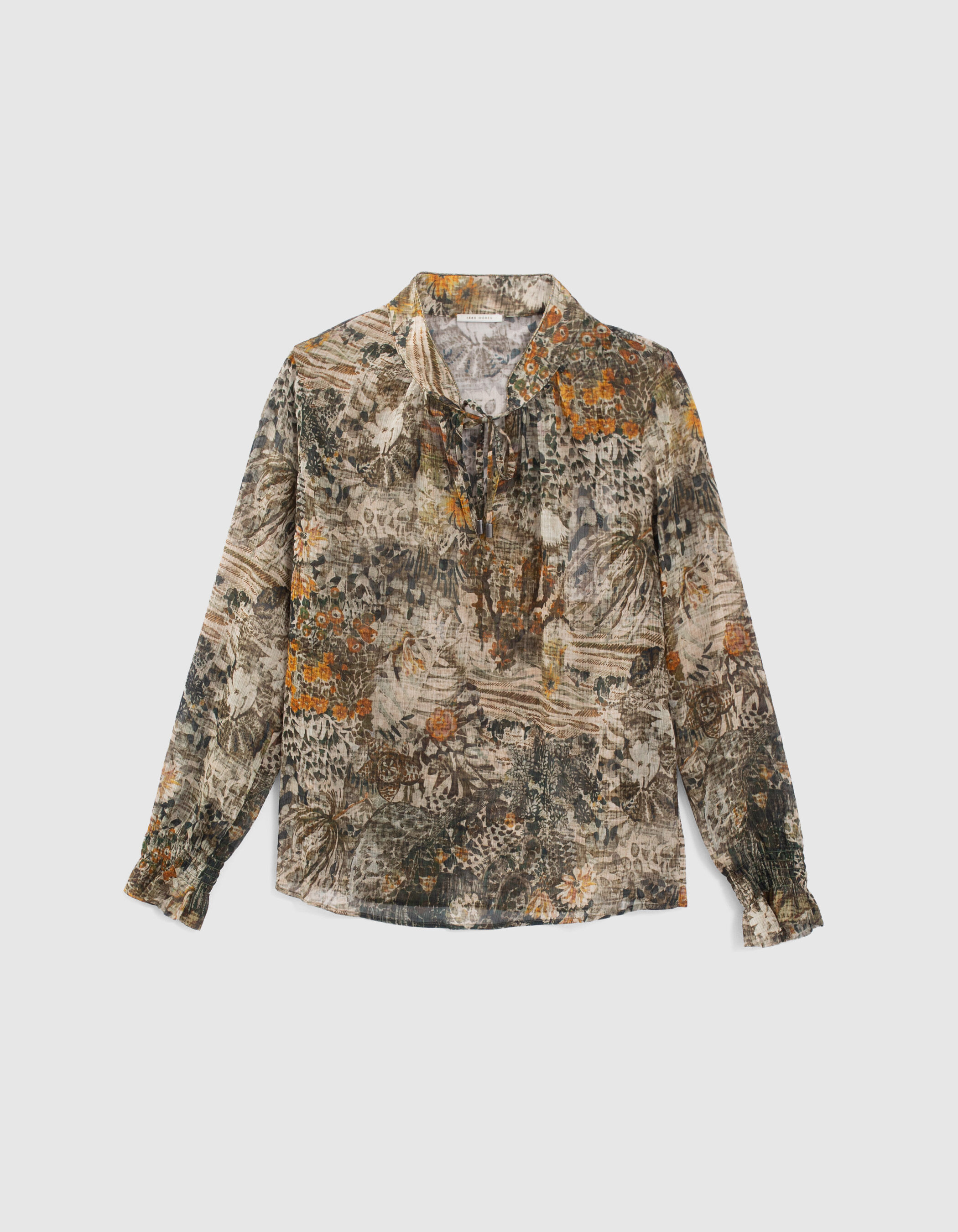 Women s khaki landscape print blouse