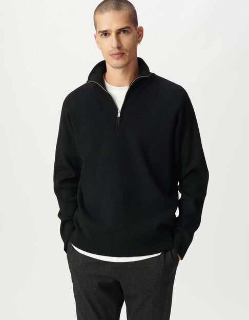 Men&rsquo;s black knit zip-neck sweater - IKKS