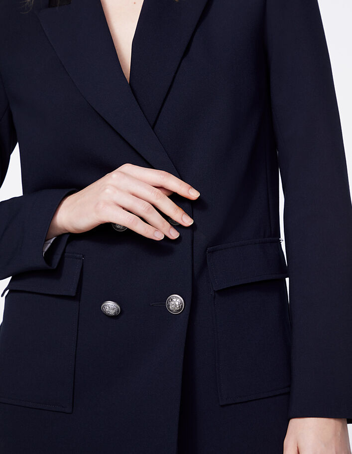 Women’s navy mid-length double-breasted suit jacket - IKKS