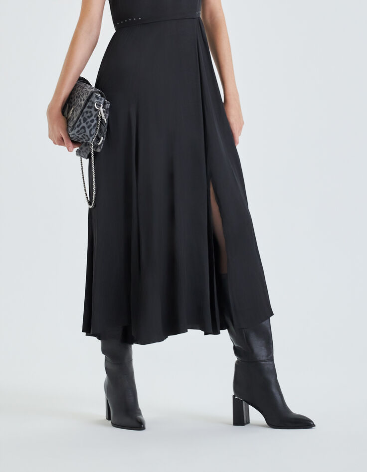 Women’s black long flowing dress with split-3