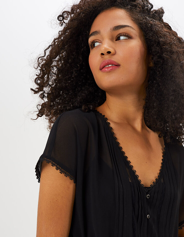 Zwarte 2-in-1-top met kant en plooien I.Code-4 Zwarte 2-in-1-top met kant en plooien I.Code-4
