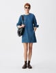 Women's blue denim dress with three patch pockets-1