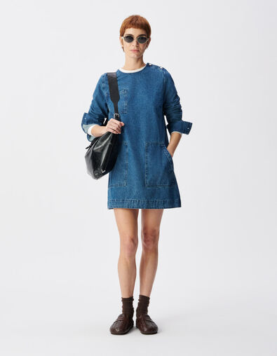 Women's blue denim dress with three patch pockets - IKKS