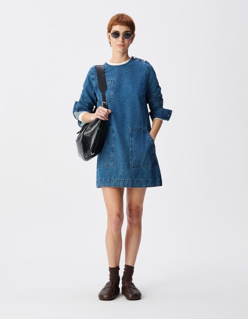 Women's blue denim dress with three patch pockets - IKKS