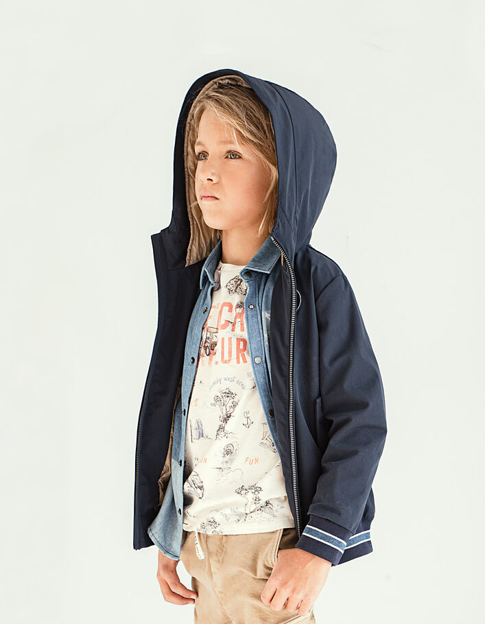 Boys’ navy recycled jacket with double hood
