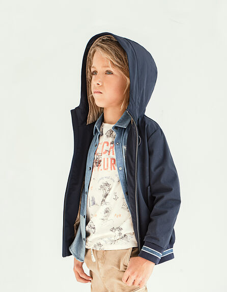 Boys’ navy recycled jacket with double hood