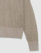 Pull chic beige tricot fantaisie paillet&eacute; ajour&eacute; Femme-8