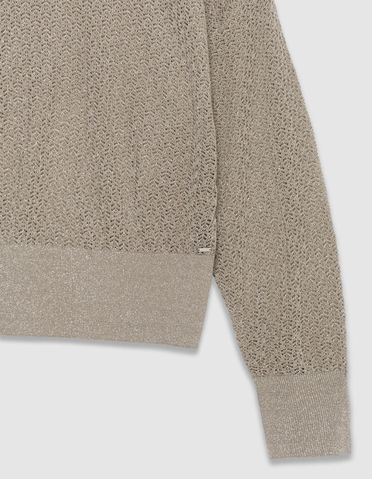 Pull chic beige tricot fantaisie paillet&eacute; ajour&eacute; Femme-8