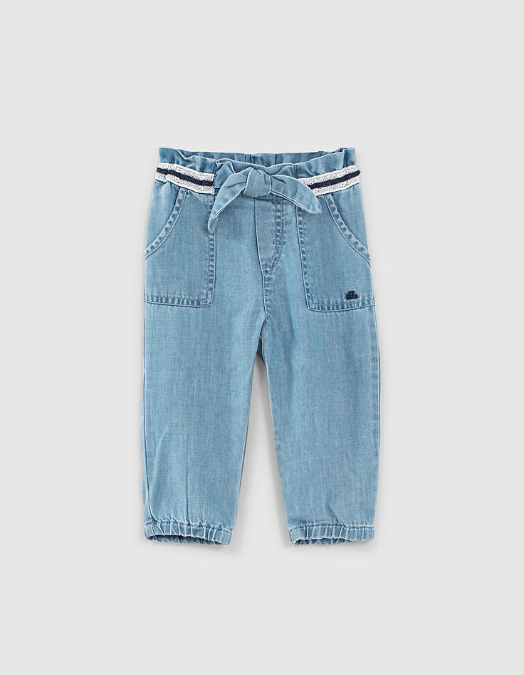 Pantalon stone blue Tencel® à ceinture brodée bébé fille-1
