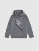 Pull gris tricot maxi badge éclair garçon-1