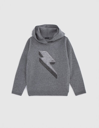 Pull gris tricot maxi badge éclair garçon - IKKS