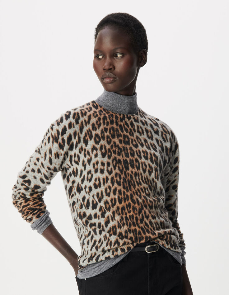 Jersey gris leopardo 100 % cachemira para mujer-2