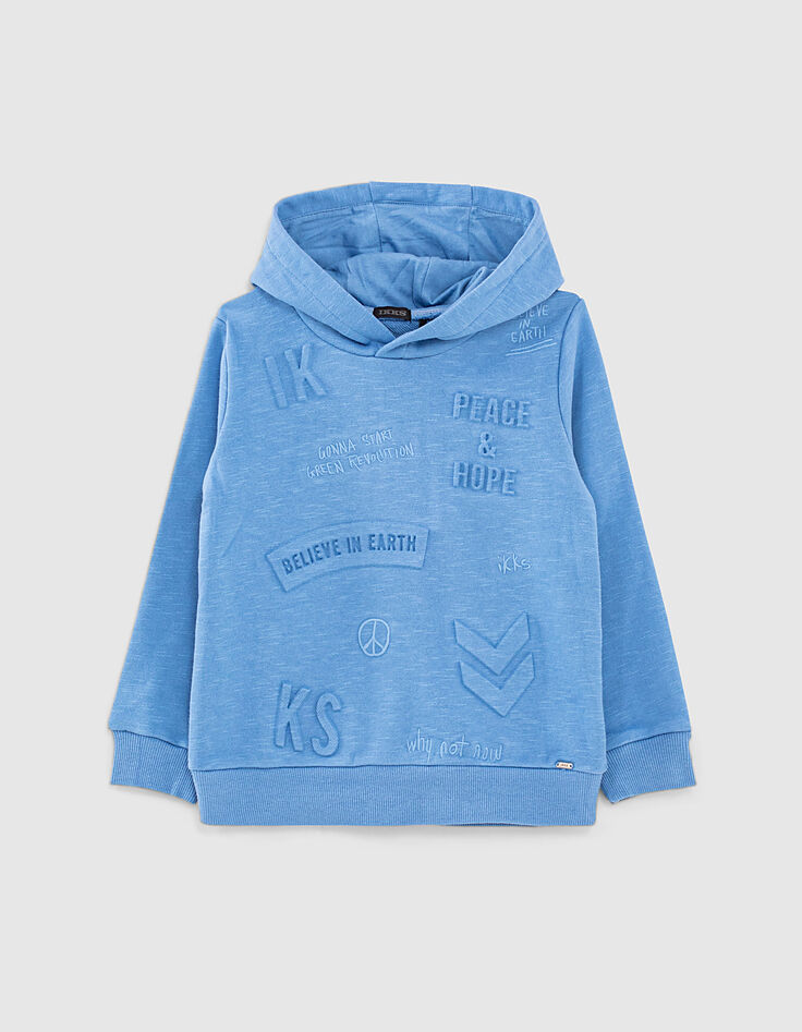 Boys’ medium blue hoodie with embossed slogans-2