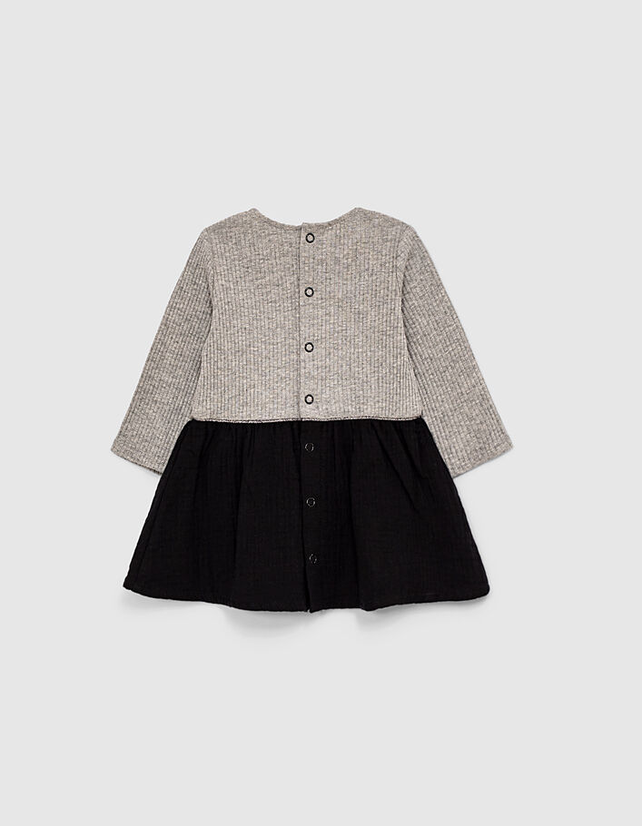 Baby girls’ mid-grey marl and black mixed-fabric dress - IKKS