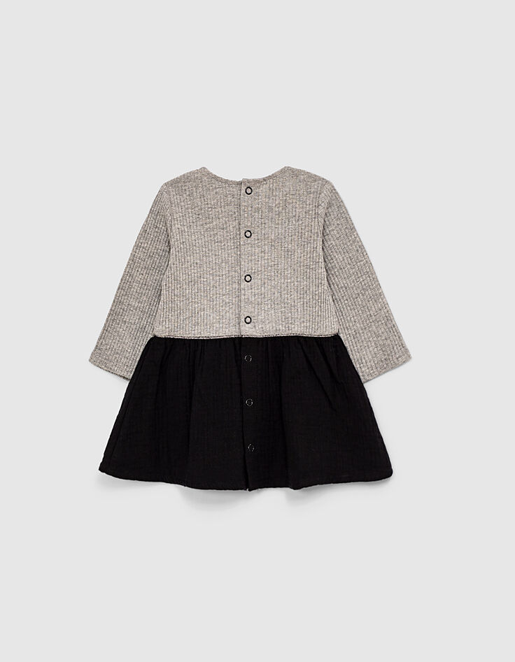 Baby girls’ mid-grey marl and black mixed-fabric dress-4 Baby girls’ mid-grey marl and black mixed-fabric dress-4