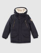 Blauer 2-in-1-Jungenparka mit roter Steppweste mit Karos-1