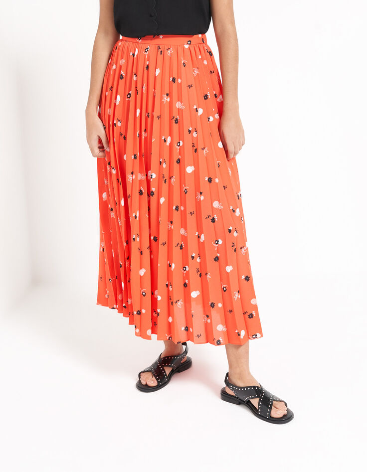Jupe longue spicy orange à fleurs spicy plissée I.Code-2