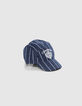Boys’ navy cap with white stripes and embroidery-1