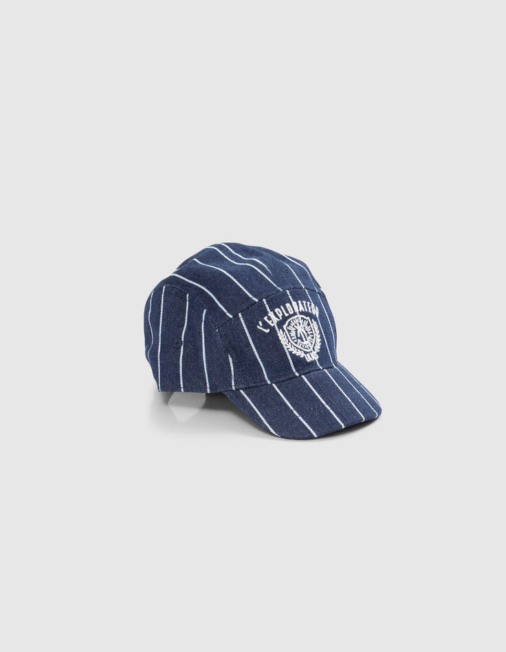 Boys’ navy cap with white stripes and embroidery-1