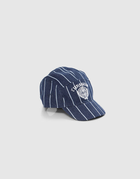 Boys’ navy cap with white stripes and embroidery - IKKS