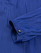Women's royal blue crumpled blouse with eyelet and stud decoration-3