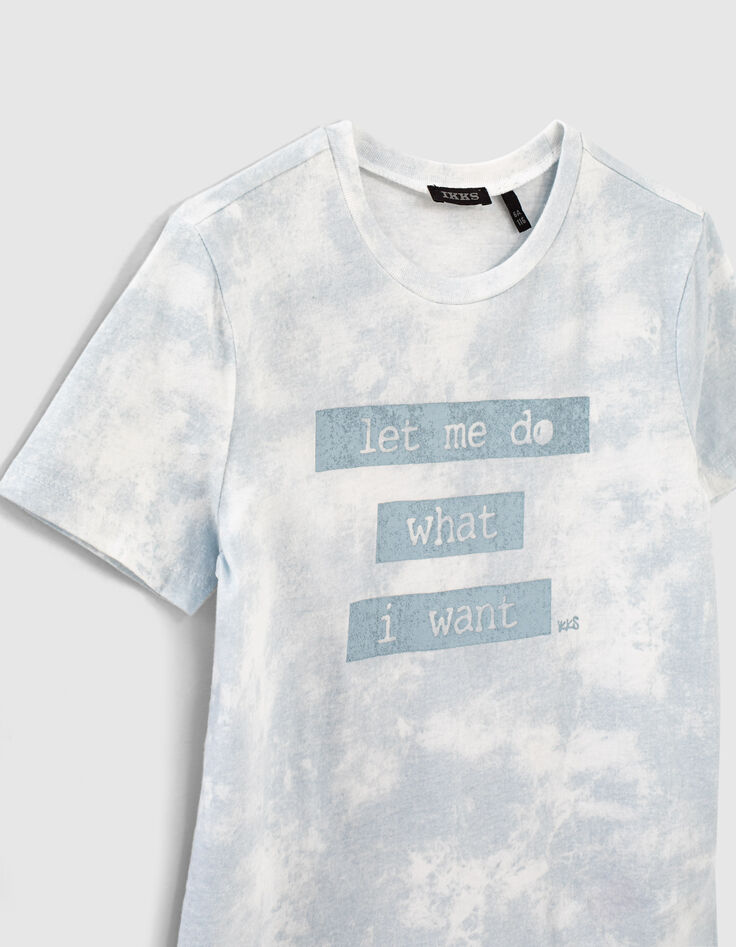 Blaues Tie-Dye-Jungen-T-Shirt mit Schriftzug -5